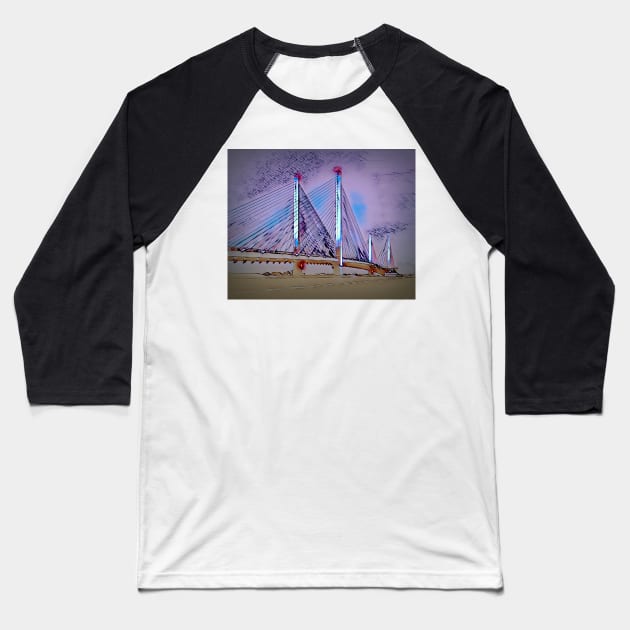 Indian River Bridge at Night Line Drawing Baseball T-Shirt by Swartwout